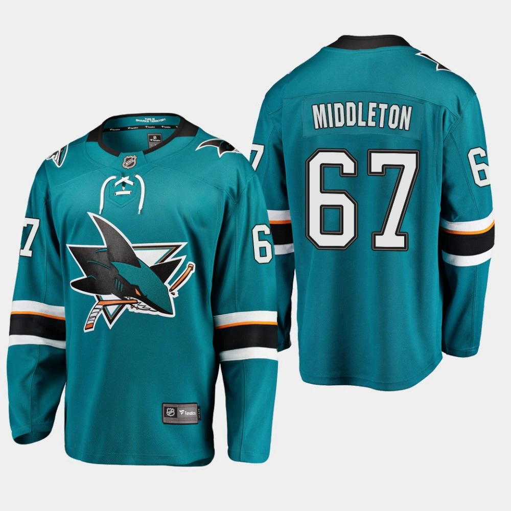 Men's San Jose Sharks Jacob Middleton #67 2019 Home Breakaway Player Teal Jersey