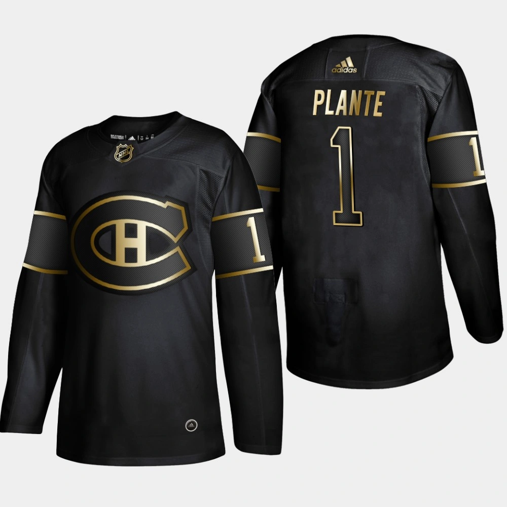 Women's Montreal Canadiens Jacques Plante #1 2019 NHL Golden Edition Black Retired Player Jersey