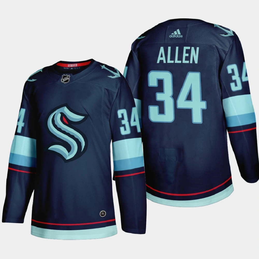 Men's Seattle Kraken Jake Allen #34 2021 Expansion Draft Navy Jersey
