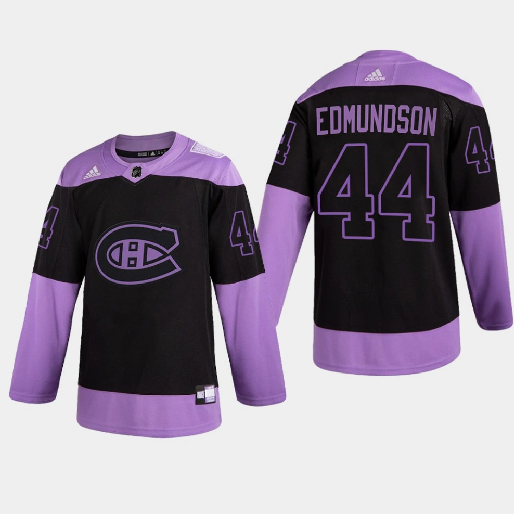 Montreal Canadiens Joel Edmundson 2021 Hockey Fights Cancer Night Purple Jersey Montreal Canadiens Joel Edmundson 2021 Hockey Fights Cancer Night Purple Jersey