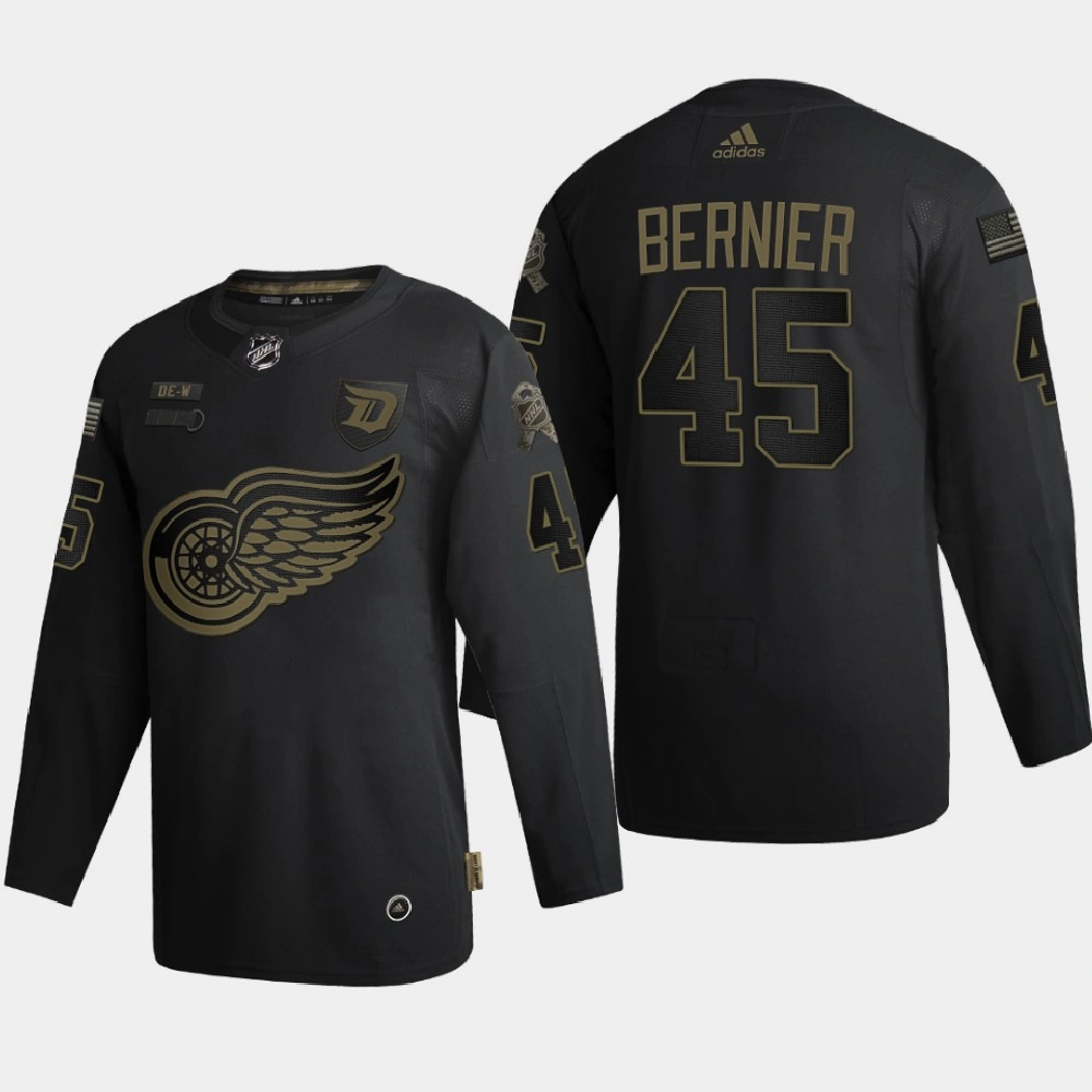 Men Detroit Red Wings Jonathan Bernier #45 2020 Veterans Day Authentic Black Jersey