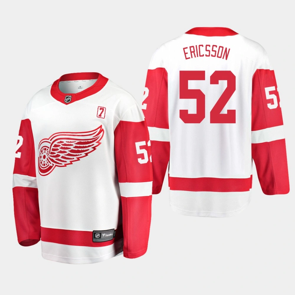 Jonathan Ericsson #52 Detroit Red Wings Away White Men's Jersey with Patch Seven