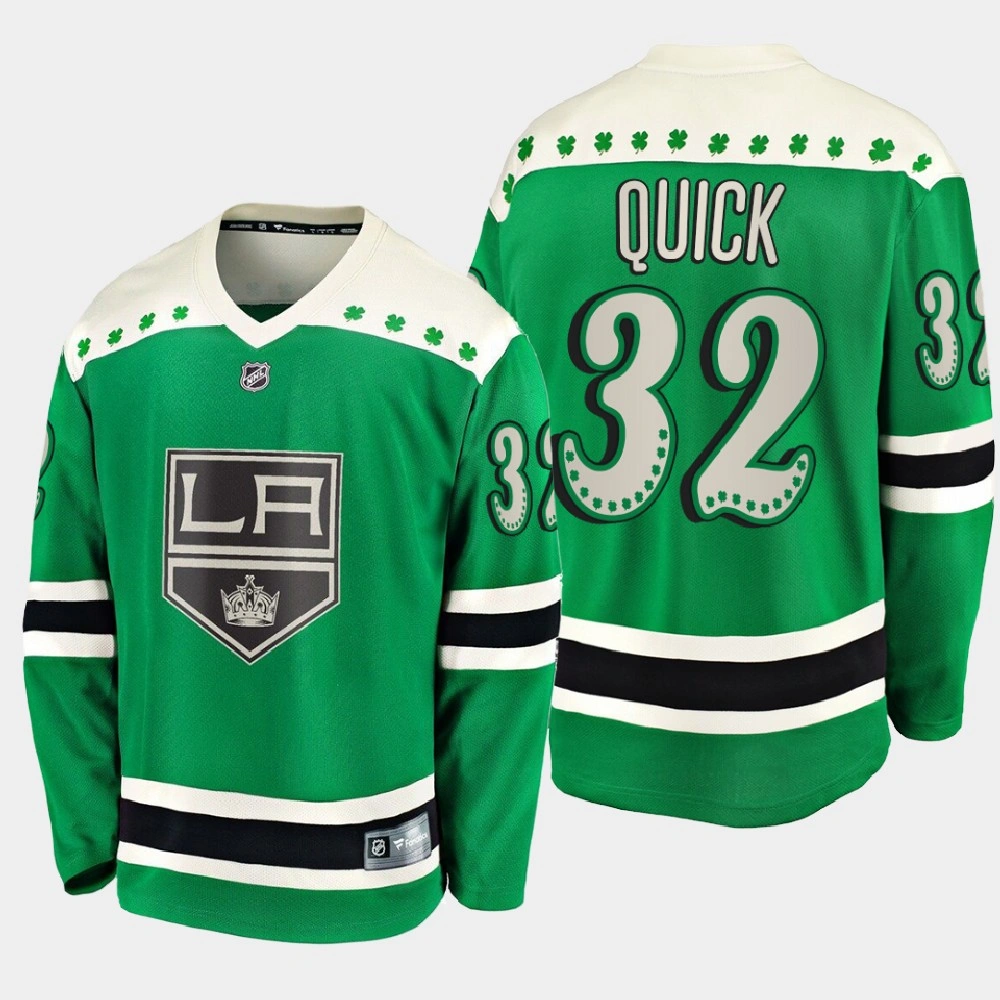 Youth Los Angeles Kings Jonathan Quick #32 2021 St. Patrick's Day Green Jersey Youth Los Angeles Kings Jonathan Quick #32 2021 St. Patrick's Day Green Jersey