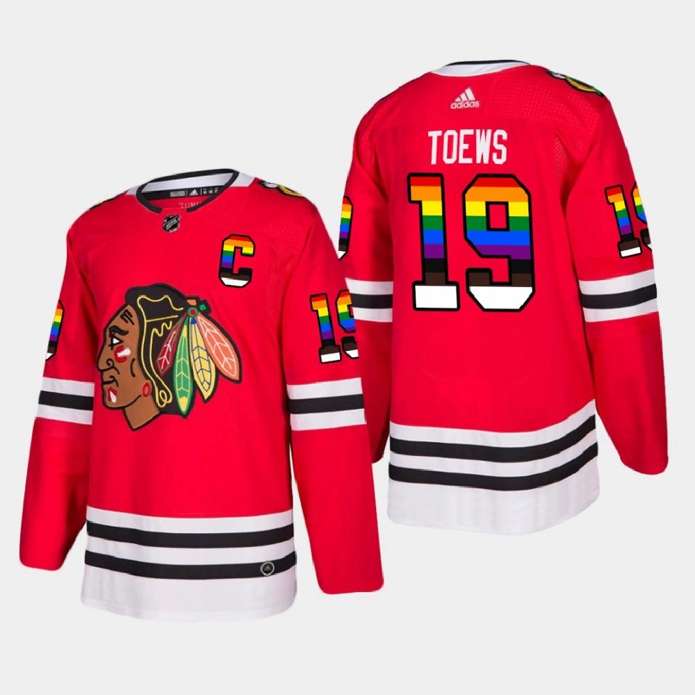 Women's Chicago Blackhawks Jonathan Toews #19 2021 Pride Night LGBTQ Red Jersey Women's Chicago Blackhawks Jonathan Toews #19 2021 Pride Night LGBTQ Red Jersey