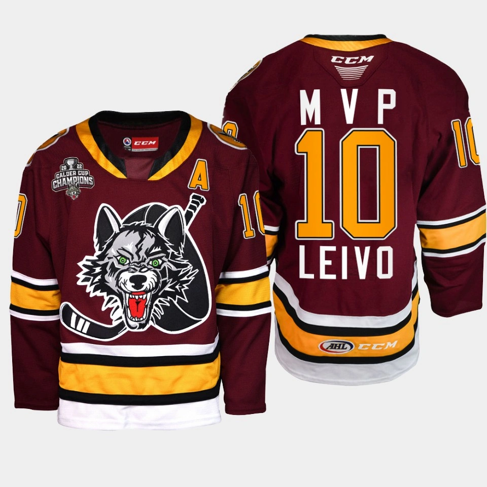 Men Chicago Wolves Josh Leivo #10 2022 Calder Cup Champs MVP Butterfield Trophy Winner Burgundy Jersey Men Chicago Wolves Josh Leivo #10 2022 Calder Cup Champs MVP Butterfield Trophy Winner Burgundy Jersey