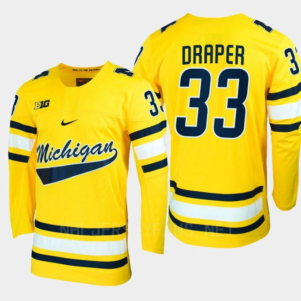 Youth Michigan Wolverines Kienan Draper #33 College Hockey Replica Maize Jersey Youth Michigan Wolverines Kienan Draper #33 College Hockey Replica Maize Jersey