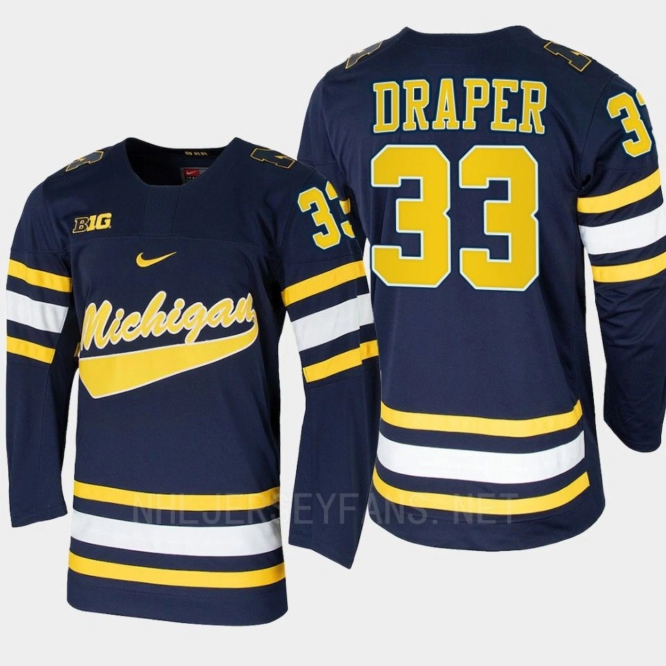 Youth Michigan Wolverines Kienan Draper #33 College Hockey Replica Navy Jersey Youth Michigan Wolverines Kienan Draper #33 College Hockey Replica Navy Jersey