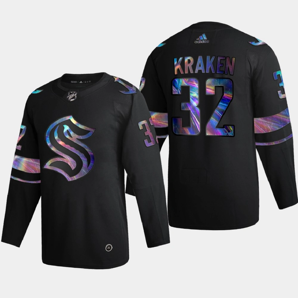 Men's Seattle Kraken Kraken #32 Throwback Iridescent Logo Holographic Black Jersey Men's Seattle Kraken Kraken #32 Throwback Iridescent Logo Holographic Black Jersey