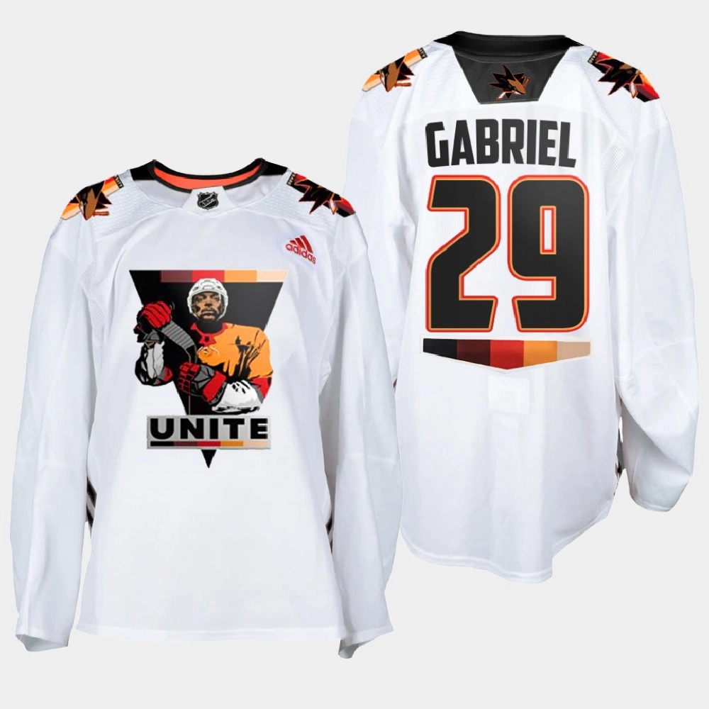Women's San Jose Sharks Kurtis Gabriel #29 Terry Smith Unite special warmup White Jersey