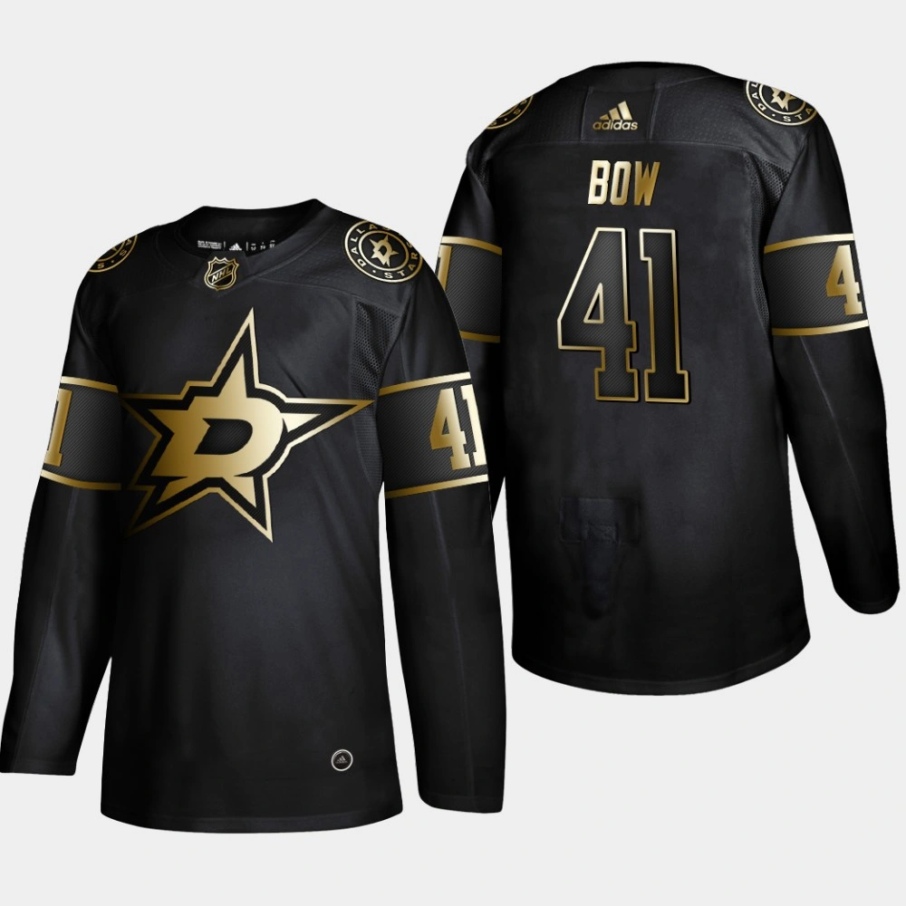 Men's Dallas Stars Landon Bow #41 NHL Golden Edition Black Authentic Player Jersey Men's Dallas Stars Landon Bow #41 NHL Golden Edition Black Authentic Player Jersey