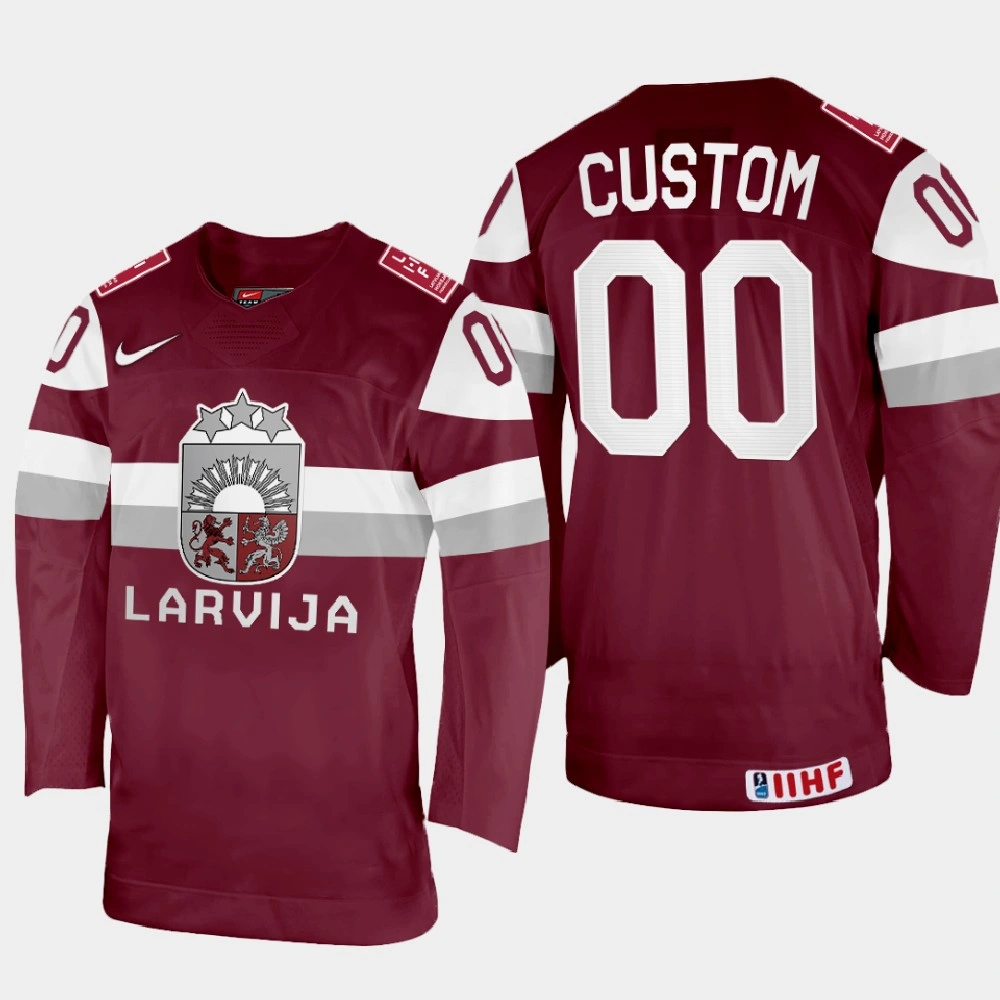 Youth Custom 2022 IIHF World Championship Latvia Hockey Jersey Maroon #00 Uniform