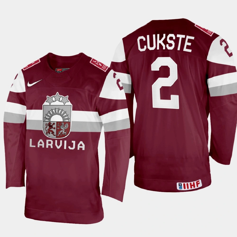 Women's Karlis Cukste 2022 IIHF World Championship Latvia Hockey Jersey Maroon #2 Uniform