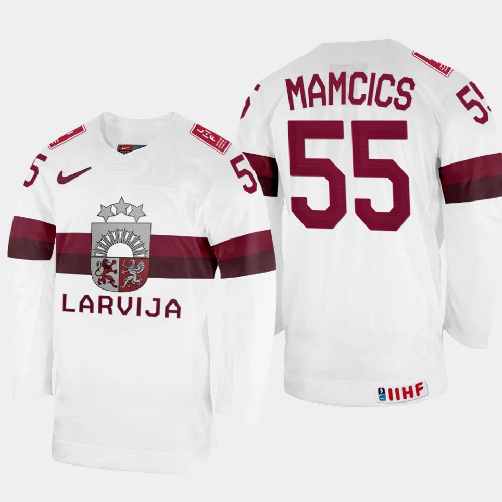Women's Latvijas #55 Roberts Mamcics 2022 IIHF World Championship White Home Jersey
