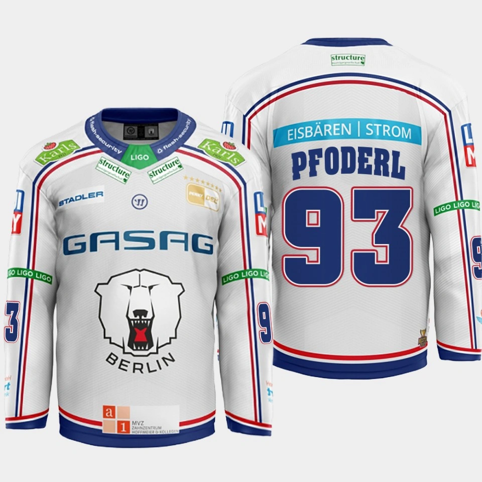 Youth Leo Pfoderl #93 Eisbaren Berlin 2022 Away Hockey White Jersey Youth Leo Pfoderl #93 Eisbaren Berlin 2022 Away Hockey White Jersey