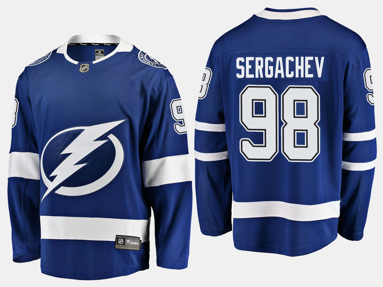 Tampa Bay Lightning #98 Mikhail Sergachev Home Breakaway Player Blue Jersey Tampa Bay Lightning #98 Mikhail Sergachev Home Breakaway Player Blue Jersey