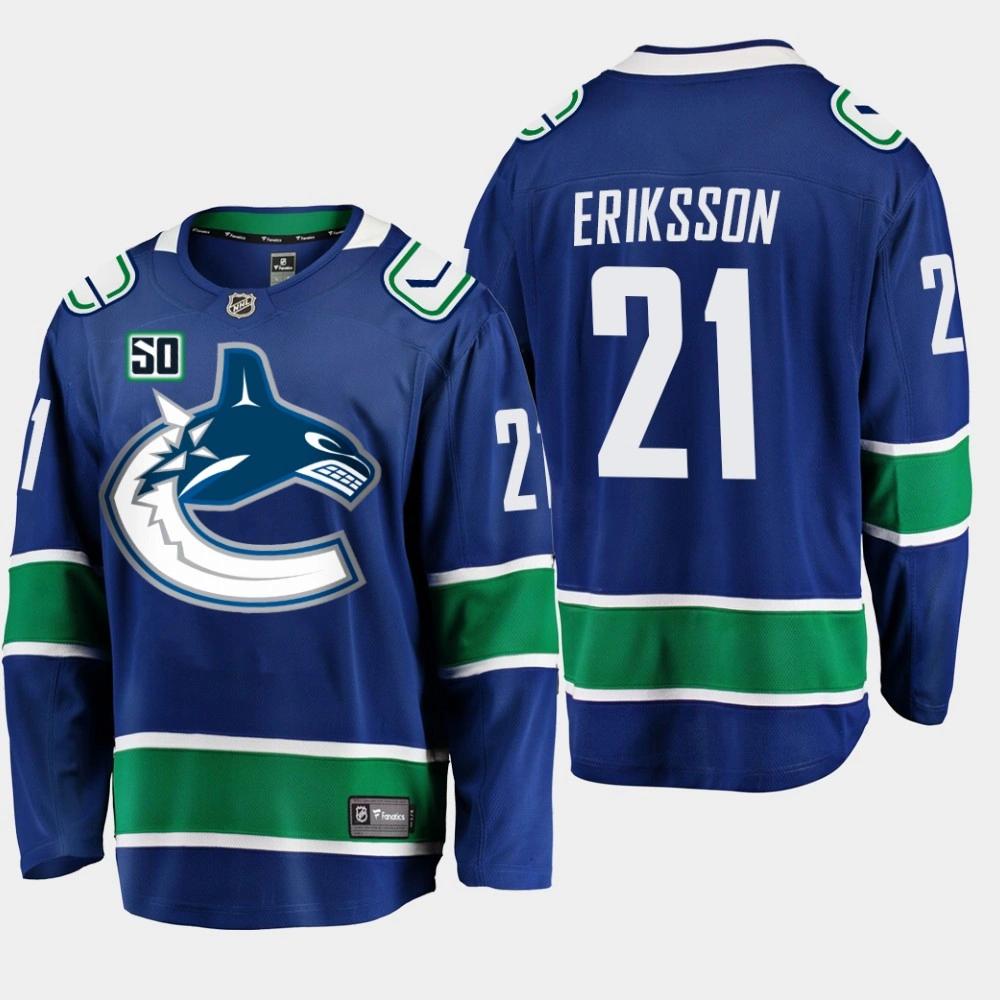 Men's Vancouver Canucks Loui Eriksson #21 Blue 50th Anniversary Home Player Jersey
