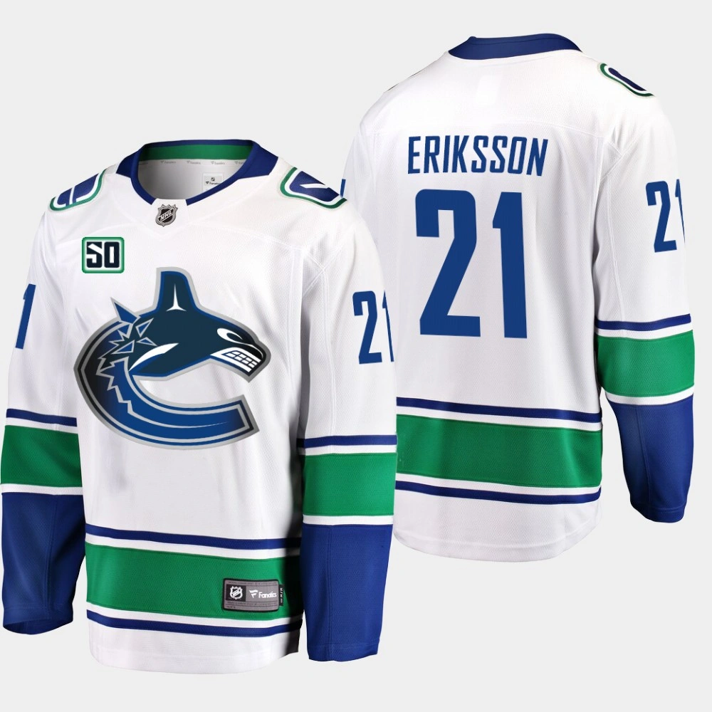 Men's Vancouver Canucks Loui Eriksson #21 50th Anniversary White Away Jersey