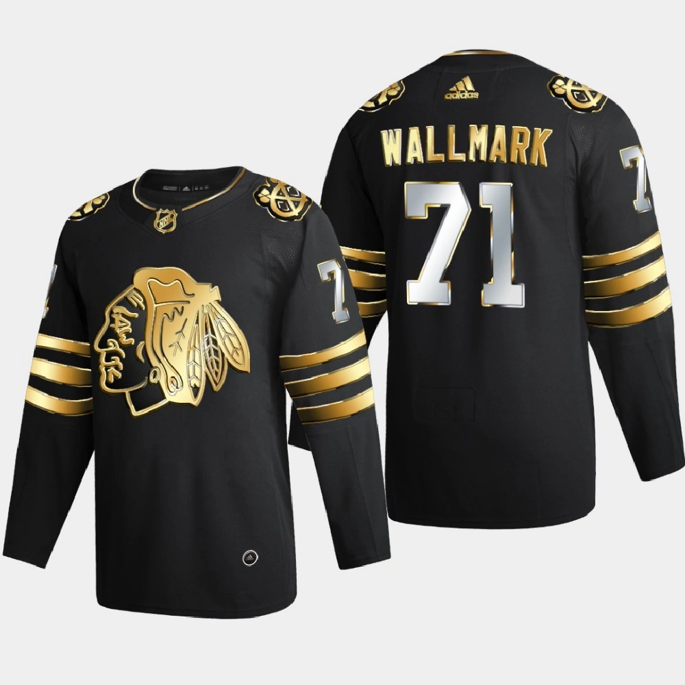Men's Chicago Blackhawks Lucas Wallmark #71 2020-21 Authentic Golden Limited Edition Jersey - Black Men's Chicago Blackhawks Lucas Wallmark #71 2020-21 Authentic Golden Limited Edition Jersey - Black
