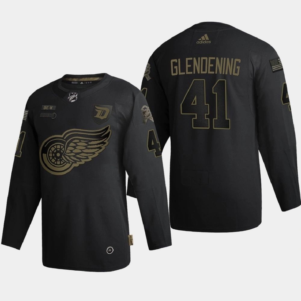 Men Detroit Red Wings Luke Glendening #41 2020 Veterans Day Authentic Black Jersey