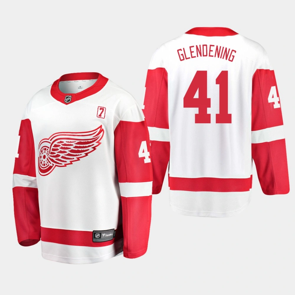 Luke Glendening #41 Detroit Red Wings Away White Men's Jersey with Patch Seven