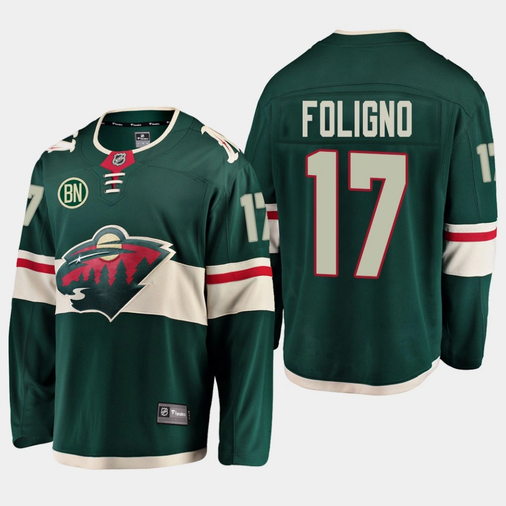 Marcus Foligno #17 Minnesota Wild Home Green Men's Jersey with BN Patch Marcus Foligno #17 Minnesota Wild Home Green Men's Jersey with BN Patch