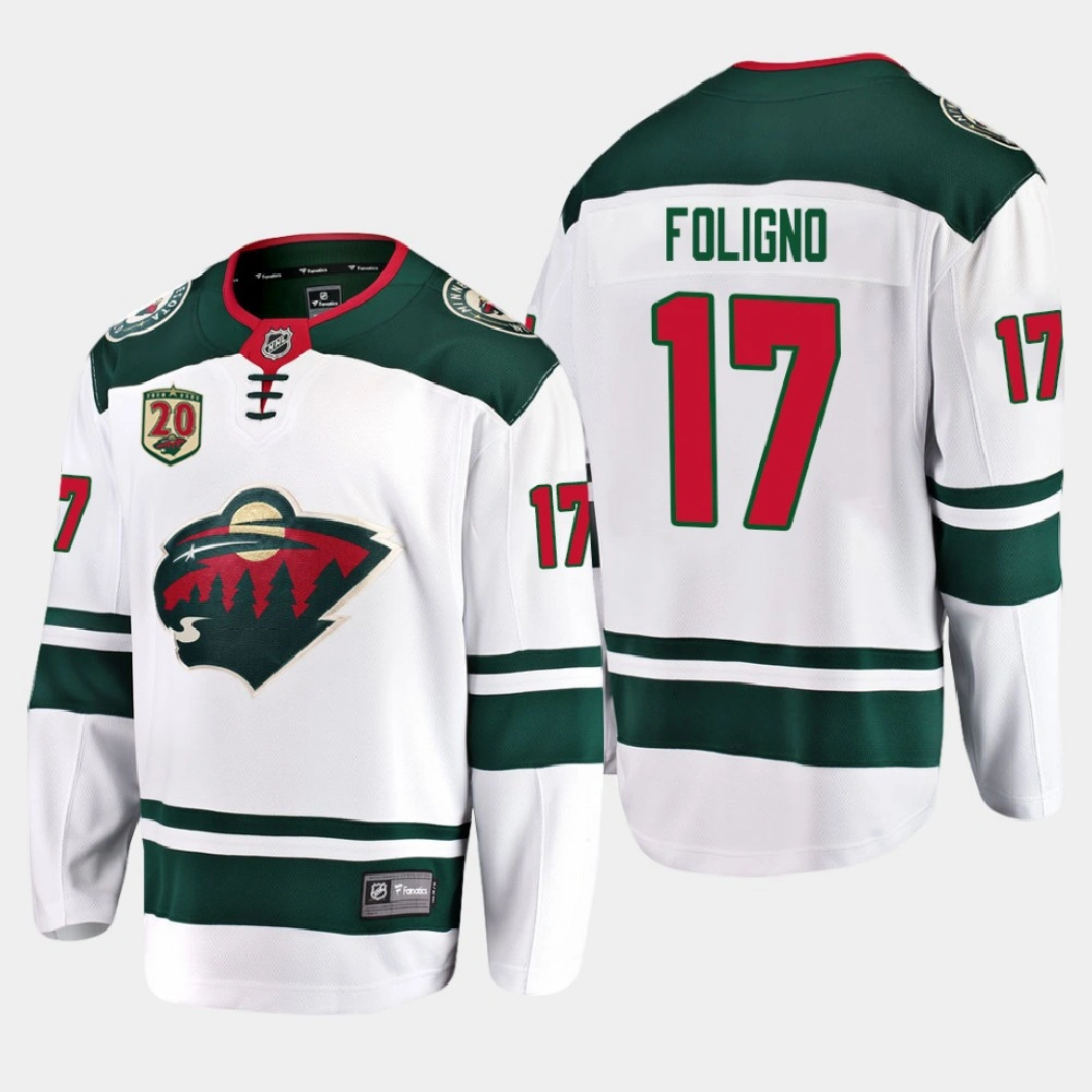 Minnesota Wild #17 Marcus Foligno 2020-21 20th Anniversary Away White Jersey Minnesota Wild #17 Marcus Foligno 2020-21 20th Anniversary Away White Jersey