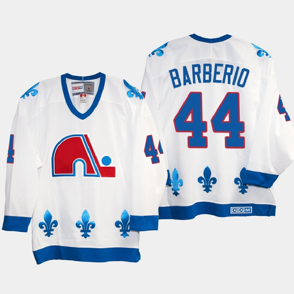 Youth Quebec Nordiques Mark Barberio #44 Vintage White Replica 25th Throwback Jersey Youth Quebec Nordiques Mark Barberio #44 Vintage White Replica 25th Throwback Jersey