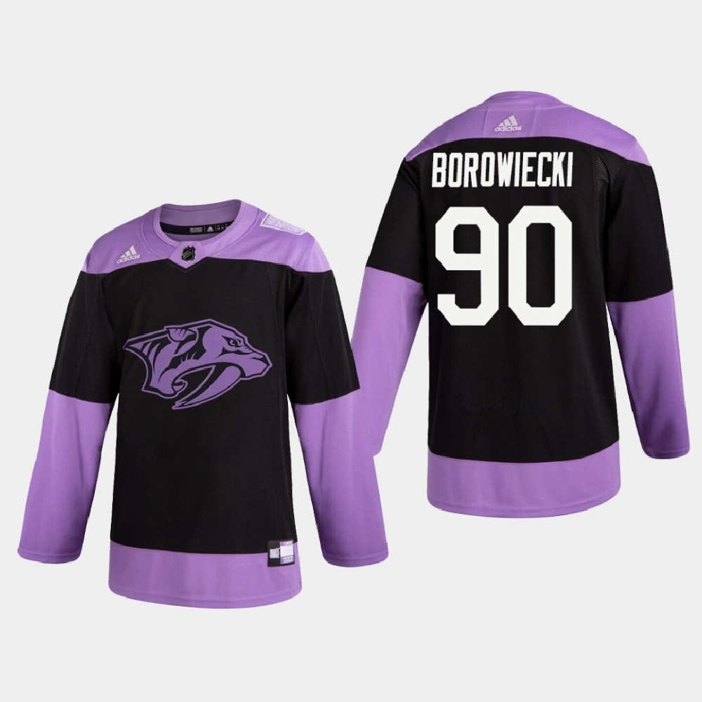 Men's Nashville Predators Mark Borowiecki #90 2020 Hockey Fights Cancer Practice Black Jersey