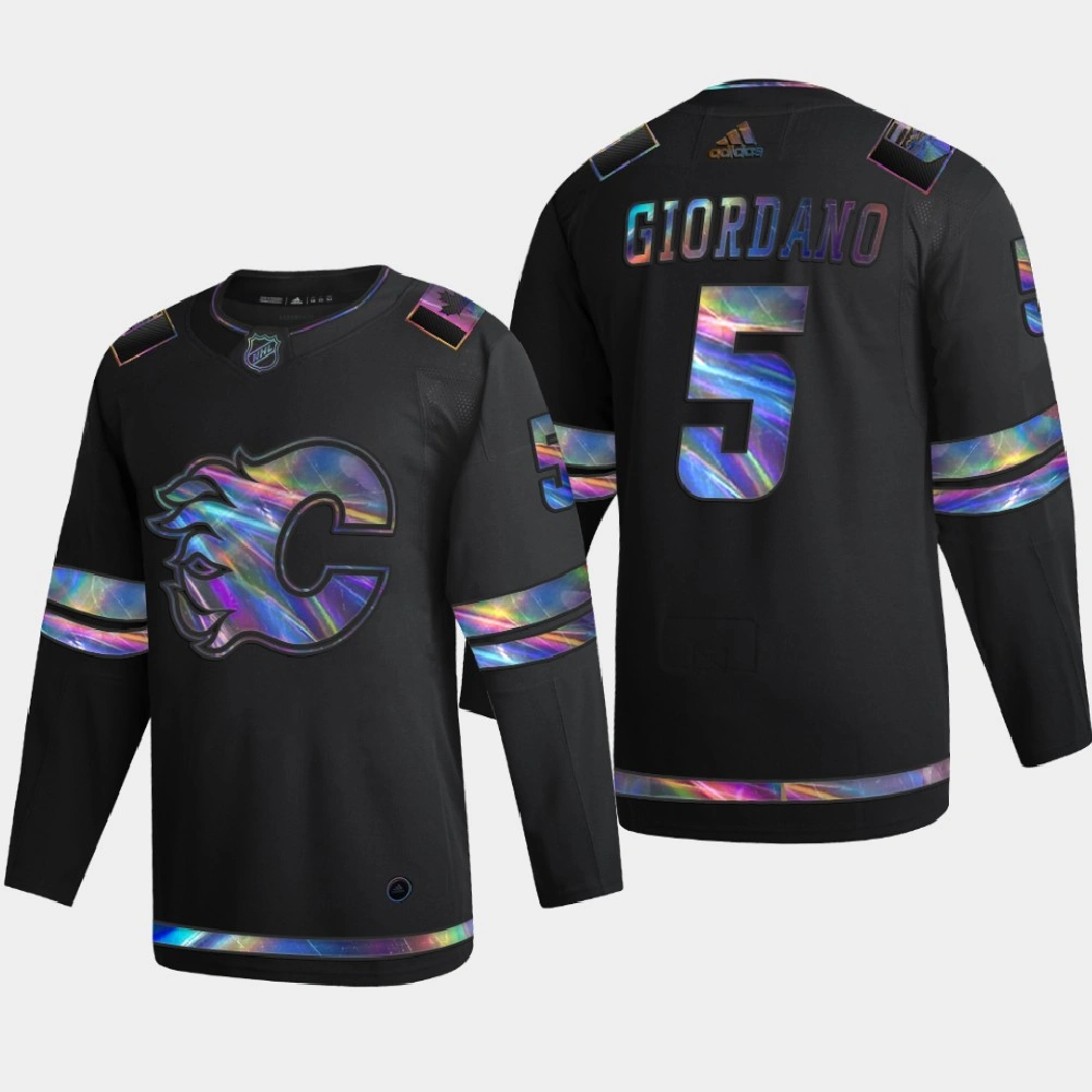 Men Calgary Flames Mark Giordano #5 Iridescent Holographic Collection Authentic Black Jersey Men Calgary Flames Mark Giordano #5 Iridescent Holographic Collection Authentic Black Jersey