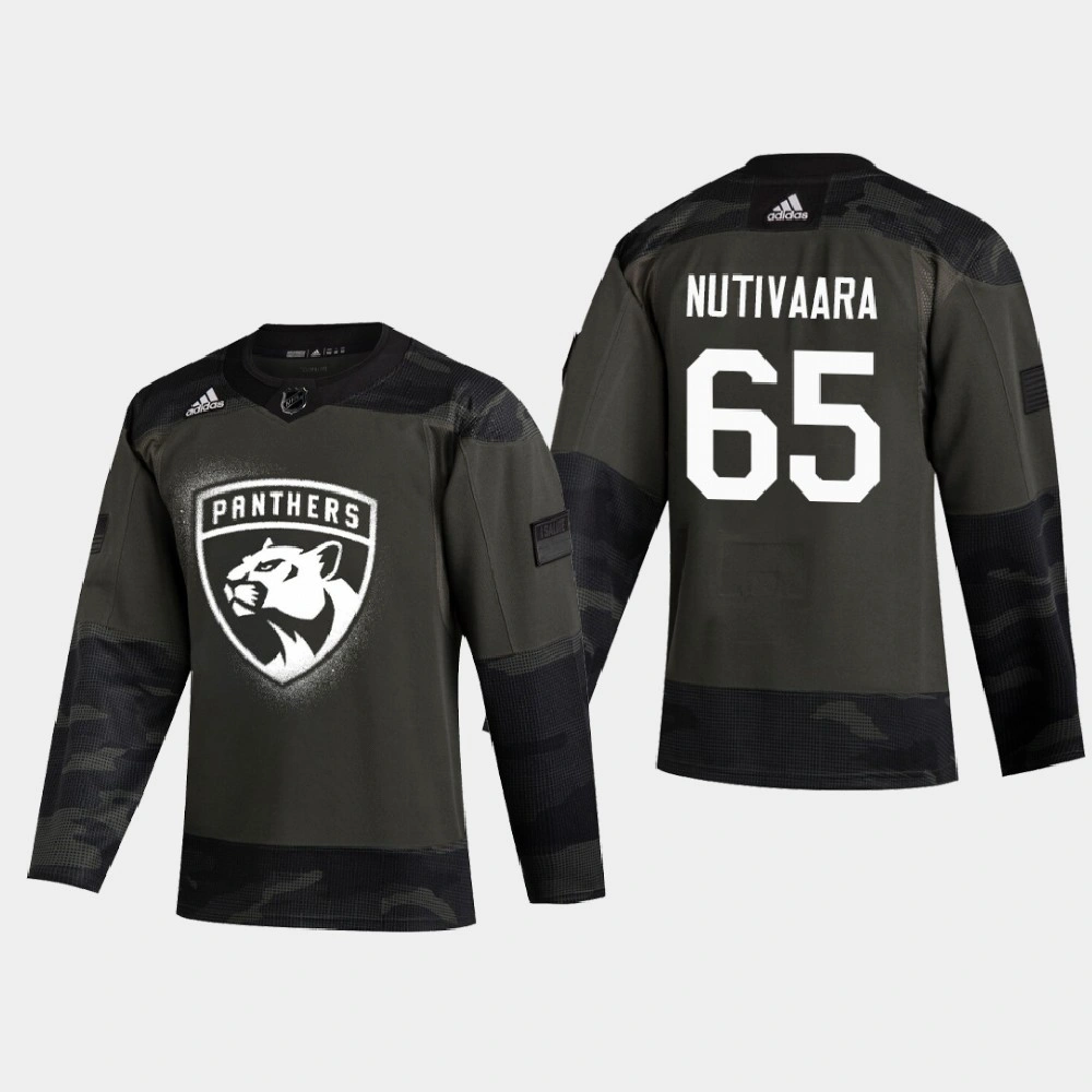 Youth Florida Panthers Markus Nutivaara #65 2020 Veterans Day Authentic Practice Camo Jersey