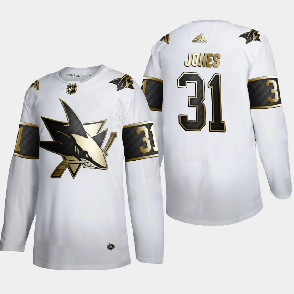 Women's San Jose Sharks Martin Jones #31 NHL Golden Edition White Authentic Jersey