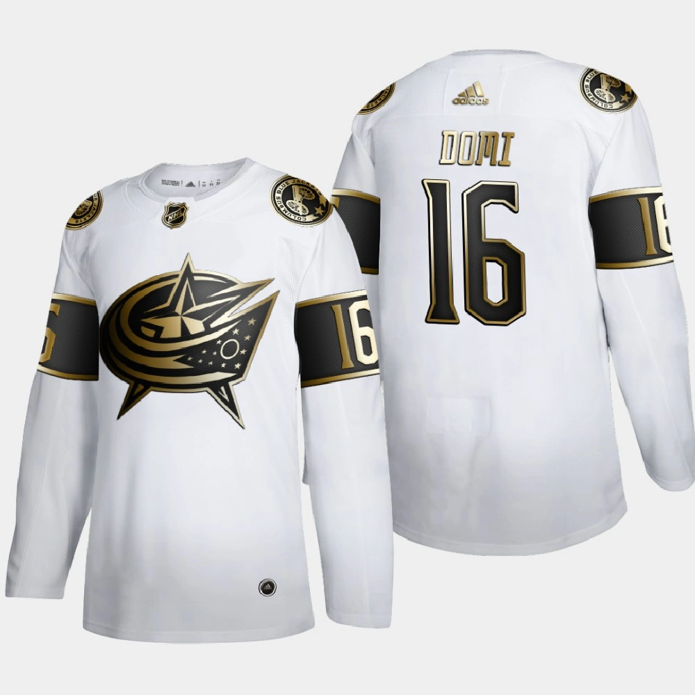 Men's Columbus Blue Jackets Max Domi #16 Golden Edition White Authentic Player Jersey Men's Columbus Blue Jackets Max Domi #16 Golden Edition White Authentic Player Jersey