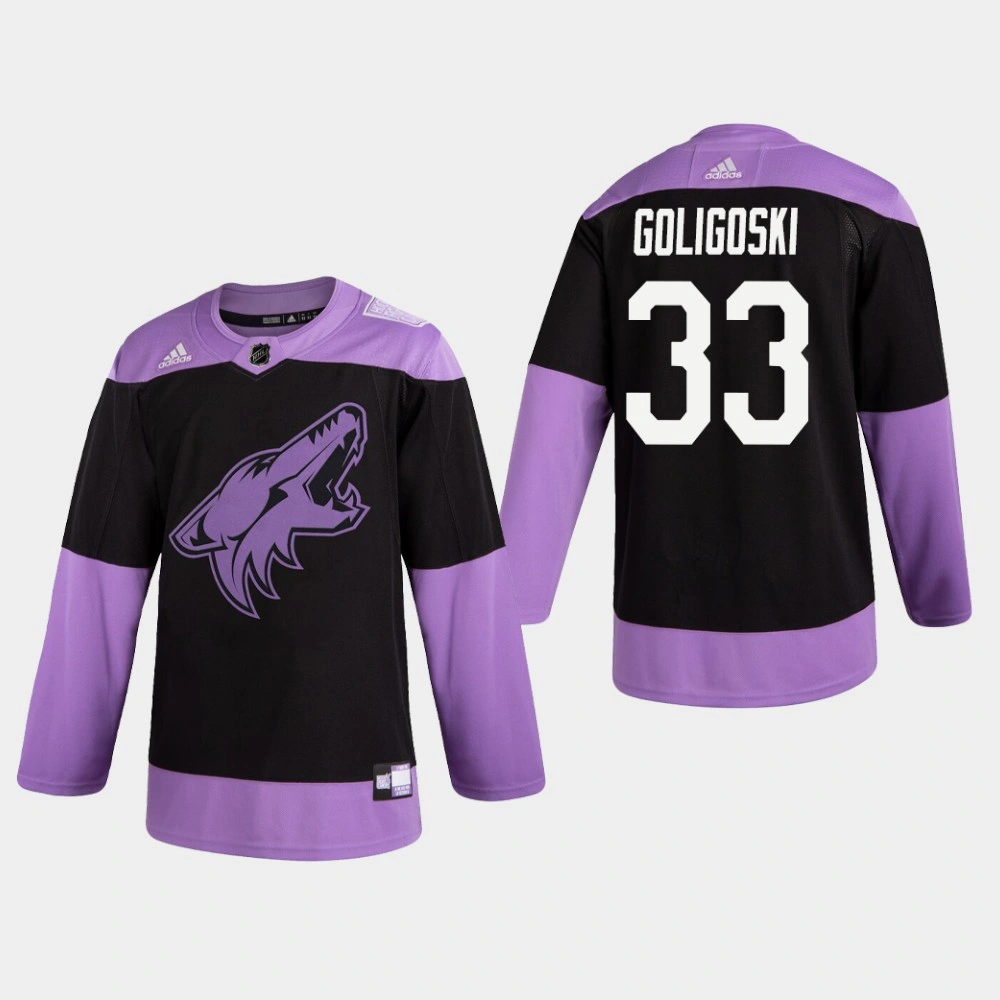 Women's Coyotes Alex Goligoski #33 Hockey Fights Cancer Practice Black Jersey