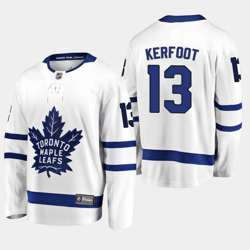 Men's Toronto Maple Leafs Alexander Kerfoot #13 Away White Breakaway Player Jersey