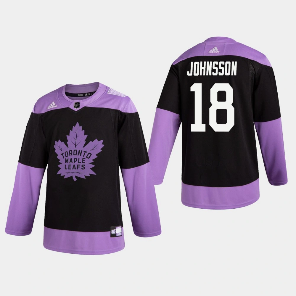 Youth Maple Leafs Andreas Johnsson #18 Hockey Fights Cancer Practice Black Jersey