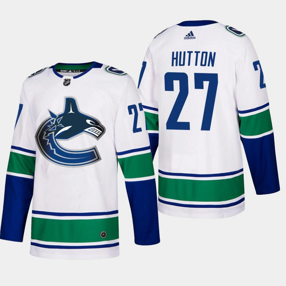 Men's Vancouver Canucks Ben Hutton #27 Away White Authentic Player Jersey