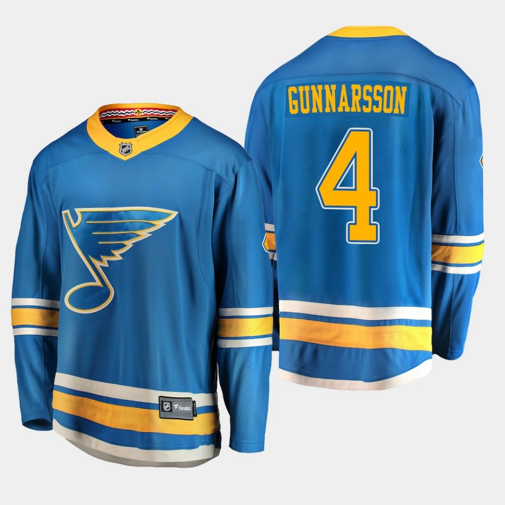 St. Louis Blues Carl Gunnarsson #4 2018-19 Blue Breakaway Alternate Jersey
