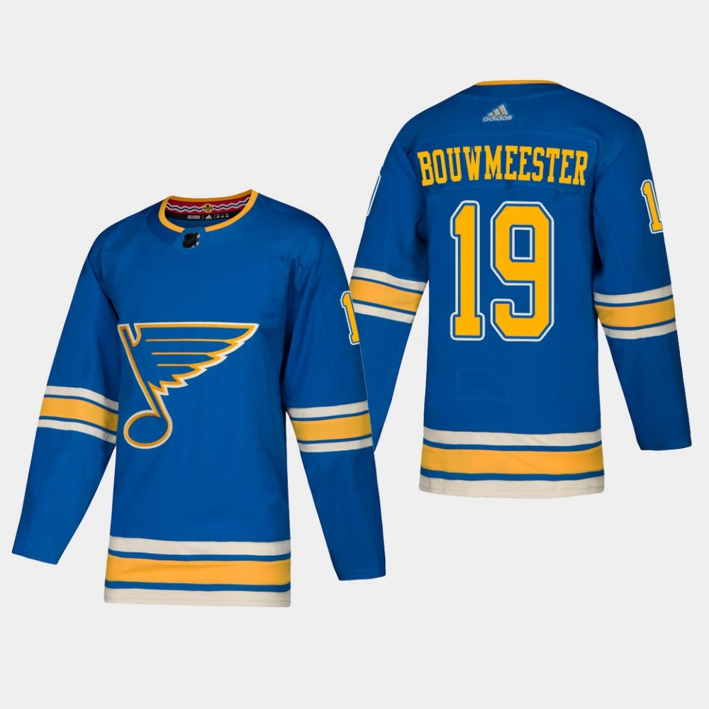 Women's St. Louis Blues Jay Bouwmeester #19 2018-19 Blue Adidas Authentic Heritage Alternate Jersey