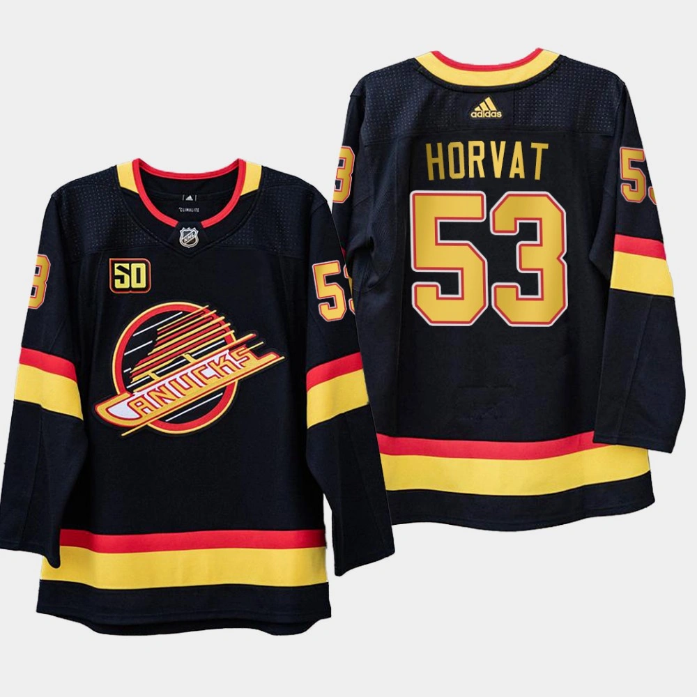 Men's Vancouver Canucks Bo Horvat #53 50th Anniversary Black 1989 Flying Skate Jersey Men's Vancouver Canucks Bo Horvat #53 50th Anniversary Black 1989 Flying Skate Jersey