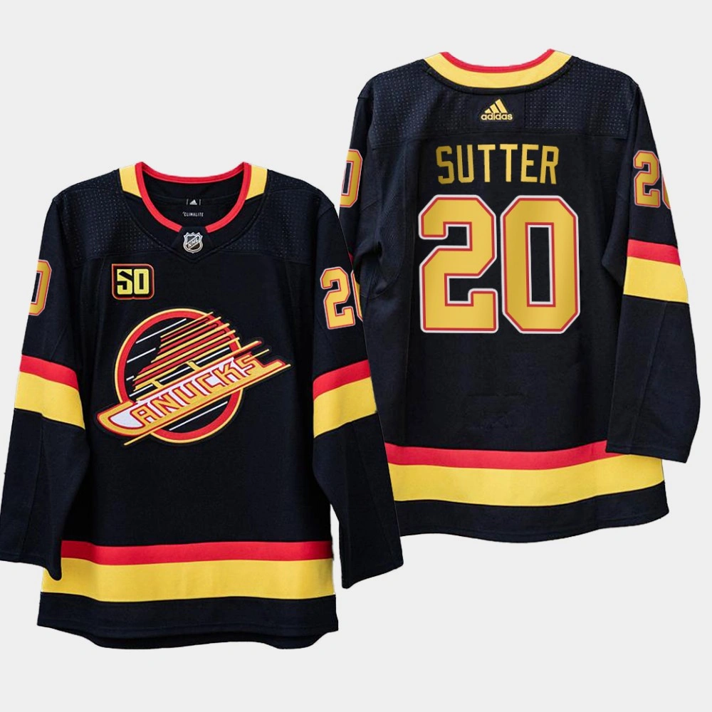 Men's Vancouver Canucks Brandon Sutter #20 50th Anniversary Black 1989 Flying Skate Jersey