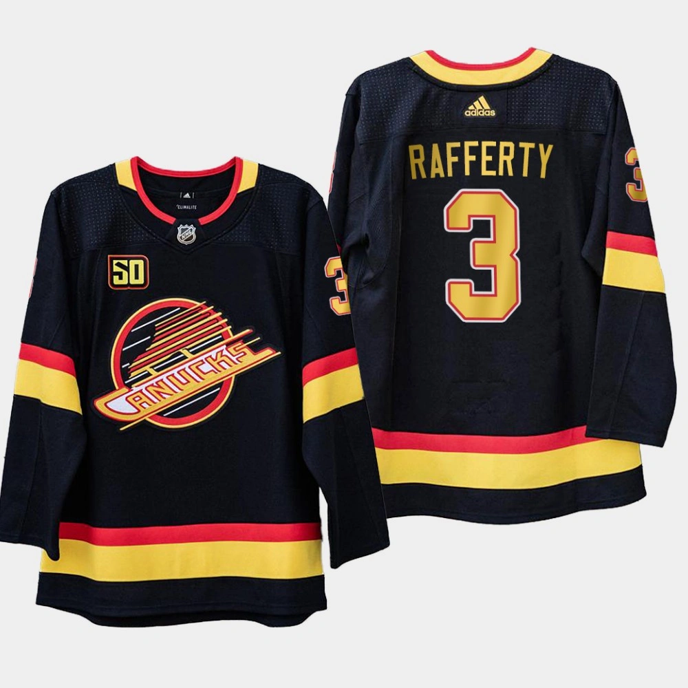 Men's Vancouver Canucks Brogan Rafferty #3 50th Anniversary Black 1989 Flying Skate Jersey