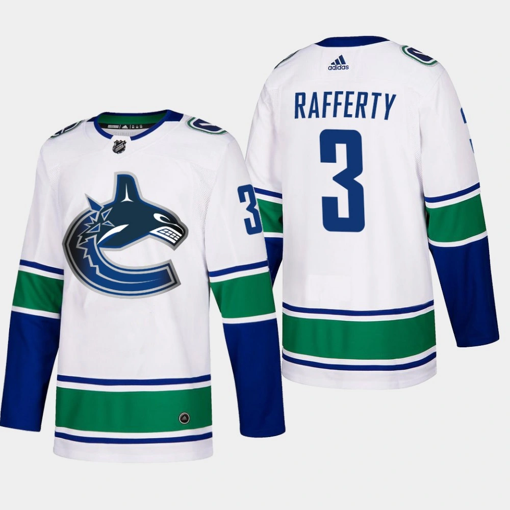 Women's Vancouver Canucks Brogan Rafferty #3 Away White Authentic Player Jersey Women's Vancouver Canucks Brogan Rafferty #3 Away White Authentic Player Jersey