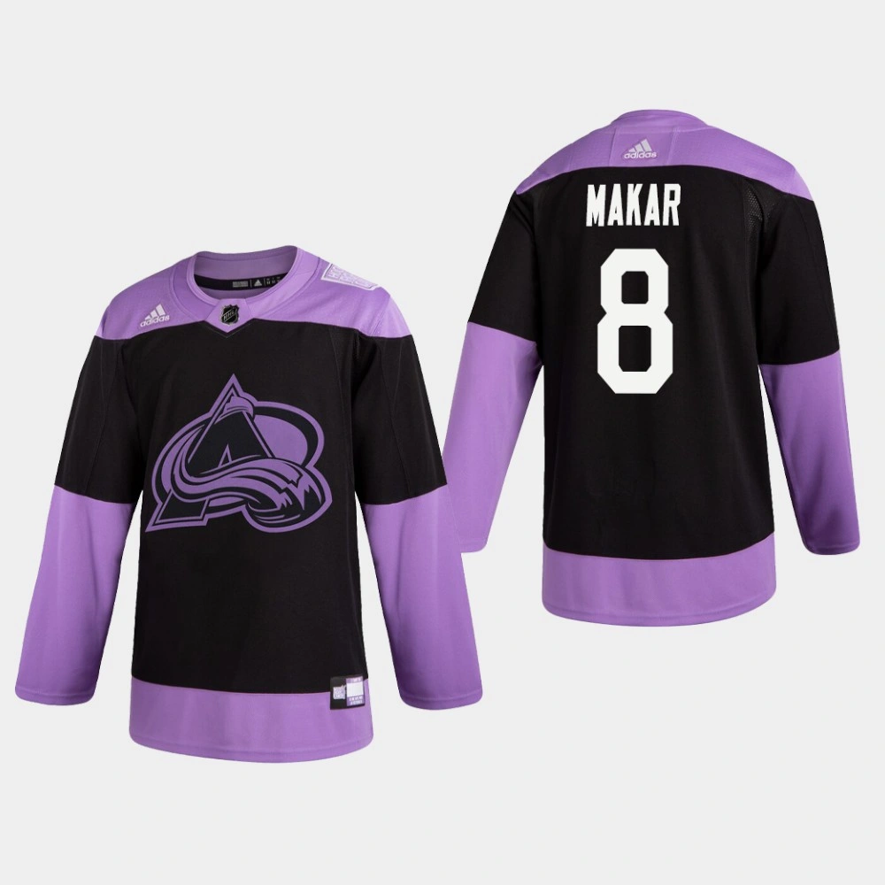 Women's Avalanche Cale Makar #8 Hockey Fights Cancer Practice Black Jersey