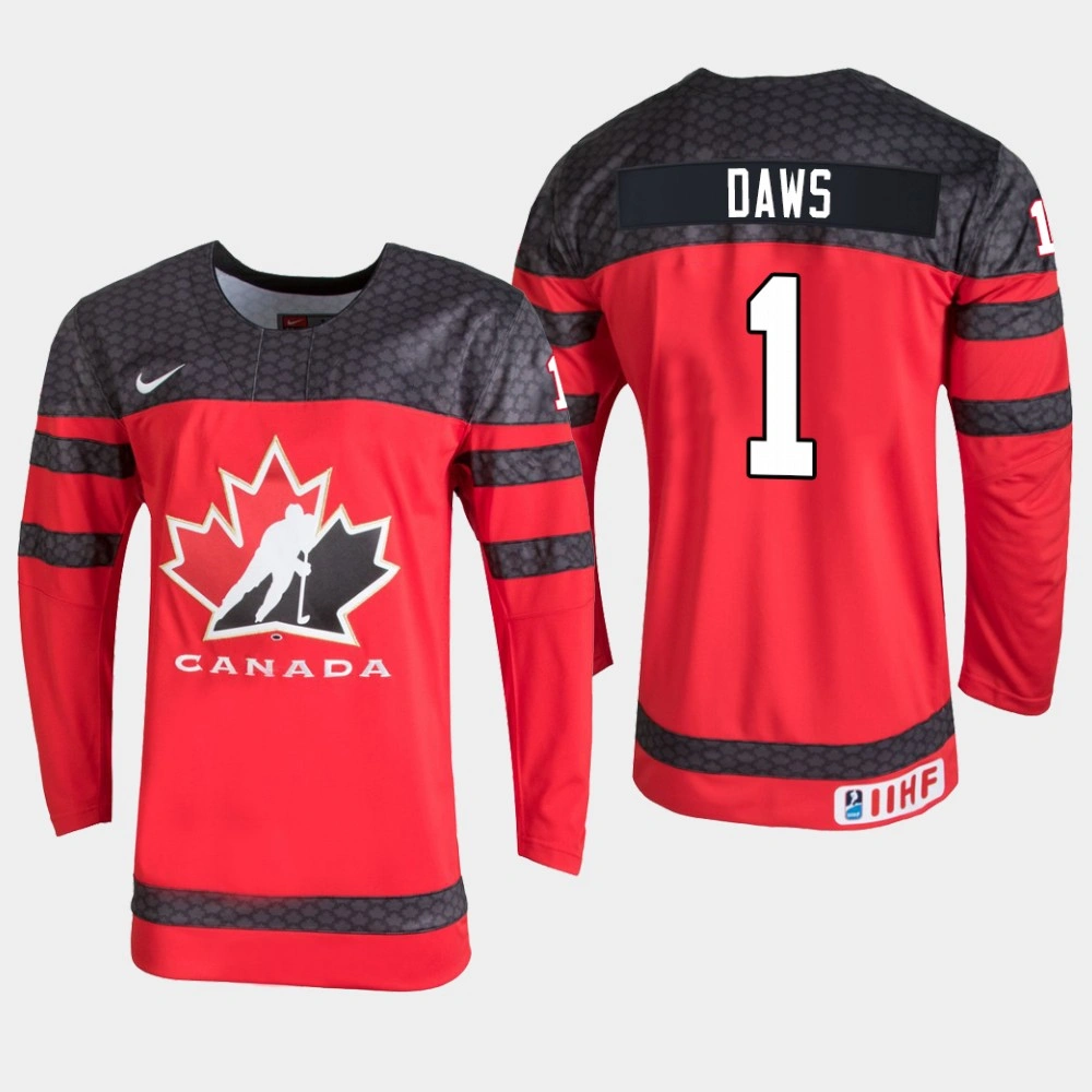 Men's Canada Team Nico Daws #1 2020 IIHF World Junior Championship Red Jersey