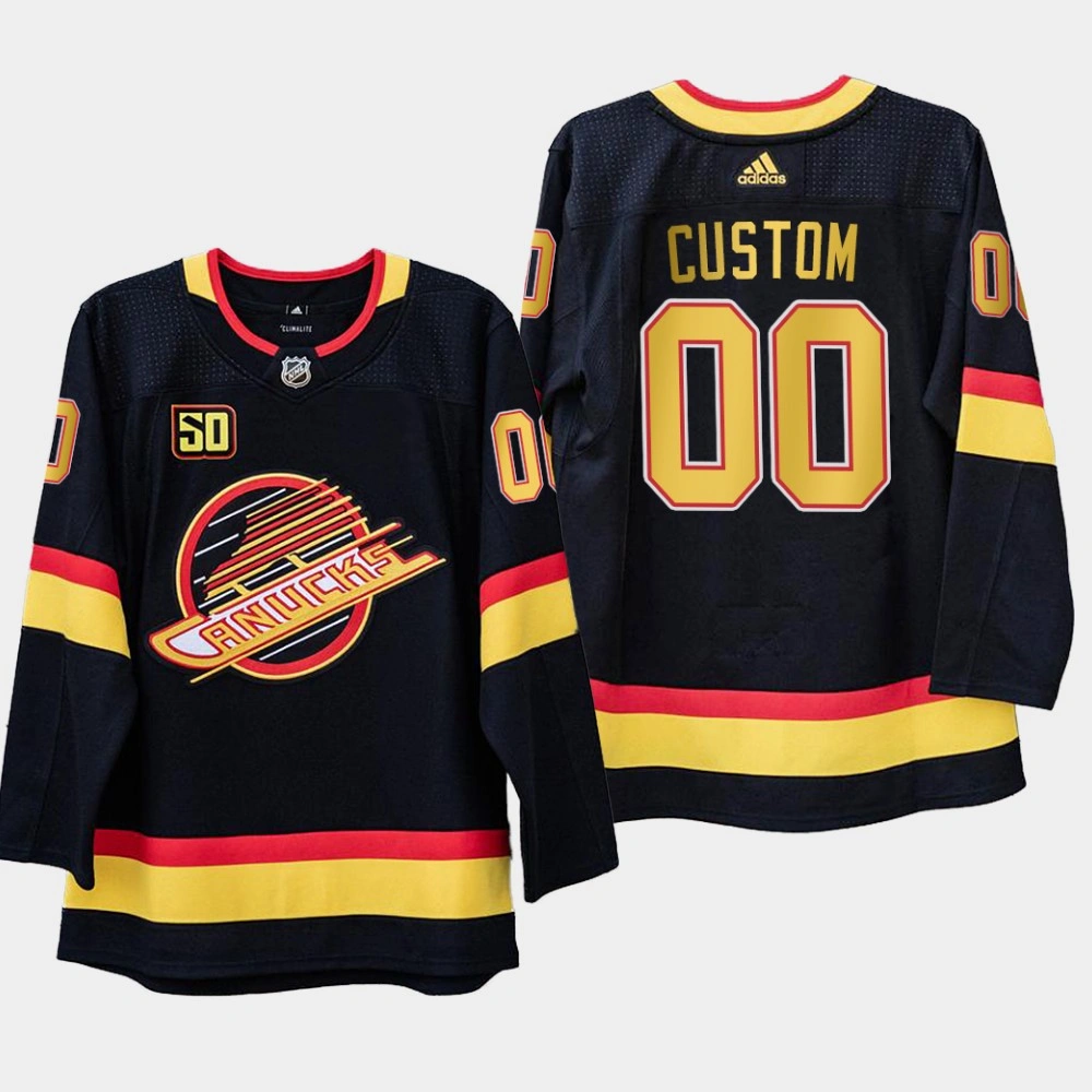 Men's Vancouver Canucks Custom #00 50th Anniversary Black 1989 Flying Skate Jersey Men's Vancouver Canucks Custom #00 50th Anniversary Black 1989 Flying Skate Jersey