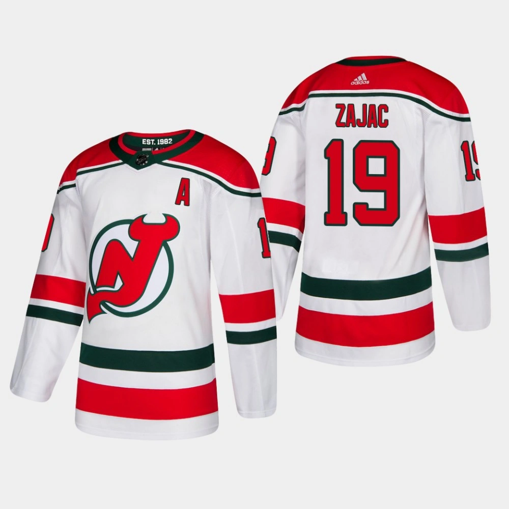 Men's New Jersey Devils Travis Zajac 2019 Adidas Authentic Player White Alternate Jersey