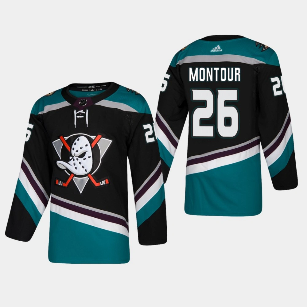 Anaheim Ducks Brandon Montour #26 2018-19 Black 25th Anniversary Adidas Authentic Alternate Jersey