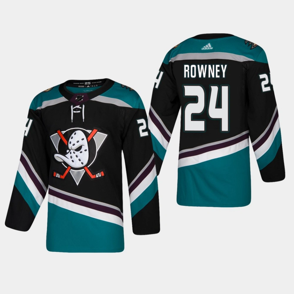 Youth Anaheim Ducks Carter Rowney #24 2018-19 Black 25th Anniversary Adidas Authentic Alternate Jersey