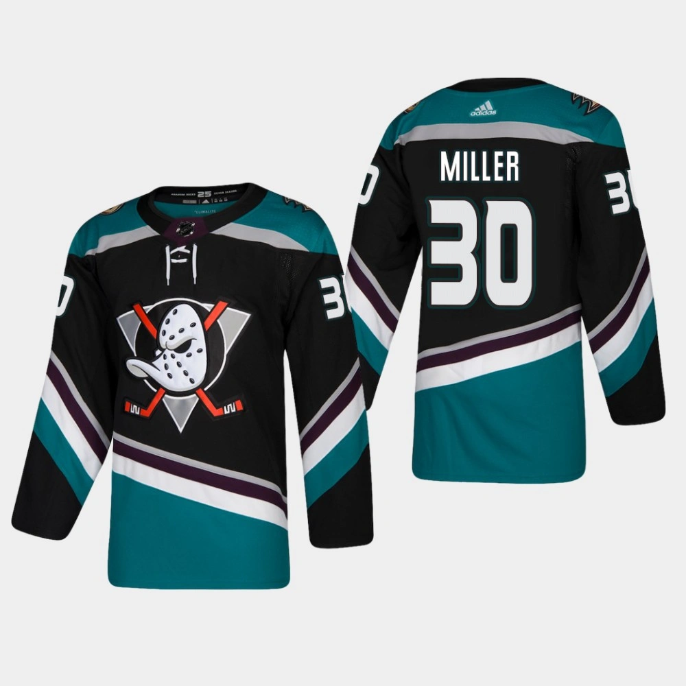 Anaheim Ducks Ryan Miller #30 2018-19 Black 25th Anniversary Adidas Authentic Alternate Jersey Anaheim Ducks Ryan Miller #30 2018-19 Black 25th Anniversary Adidas Authentic Alternate Jersey