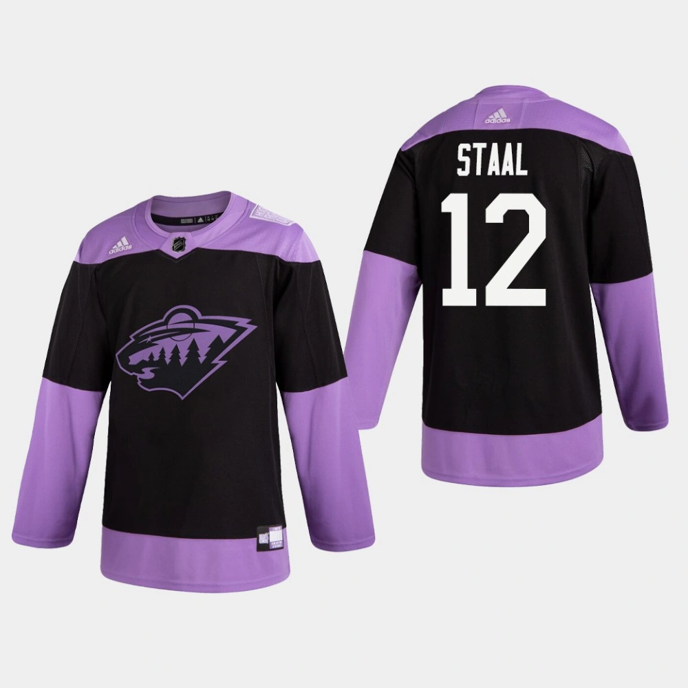 Youth Wild Eric Staal #12 Hockey Fights Cancer Practice Black Jersey
